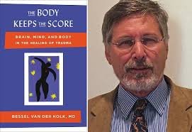 collage of book titled The Body Keeps The Score and a photo of the author